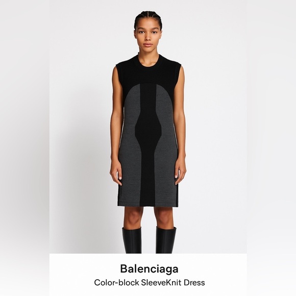 Balenciaga Sleeveless Color Block Knit Dress Sz 40 Blk Gray Designer Above  Knee - joarbit.com